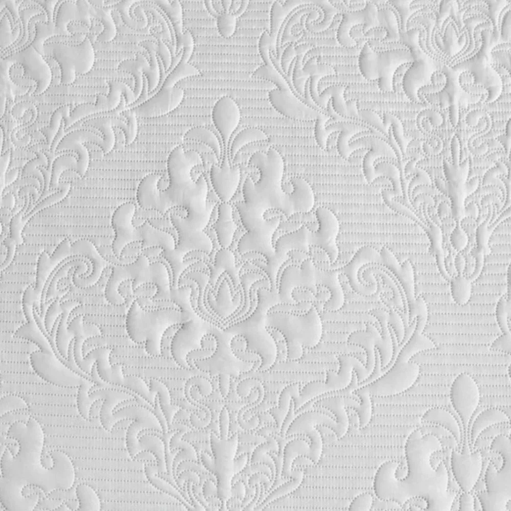 New White Queen Size Damask Woven Quilt Bedspread Blanket & Pillows
